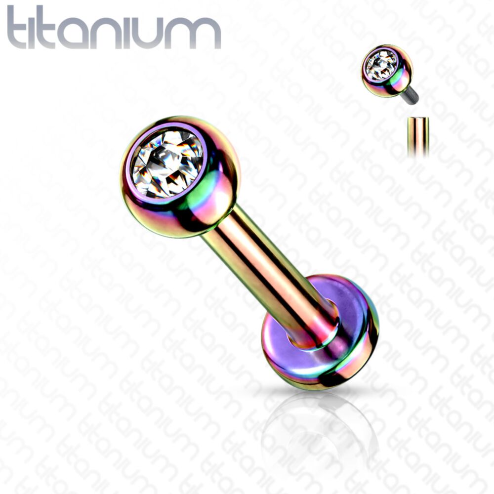 Implant Grade Titanium Internally Threaded PVD Plated Jewel Top Labret Labret Skin Metals