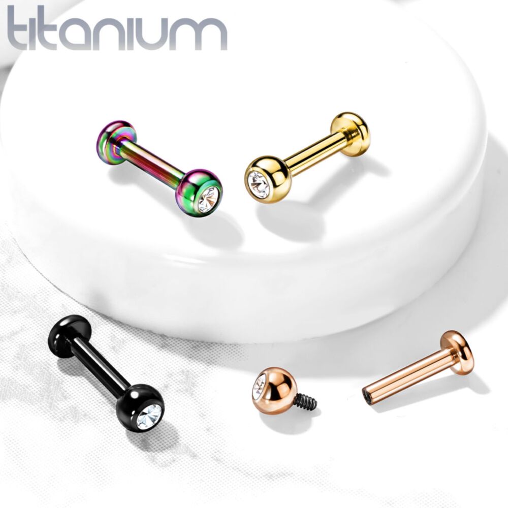 Implant Grade Titanium Internally Threaded PVD Plated Jewel Top Labret Labret Skin Metals