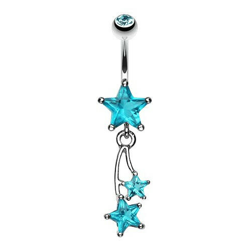 Celestial Cubic Zirconia Shooting Star Sparkle Belly Button Ring Navel Ring Impulse Piercings Teal