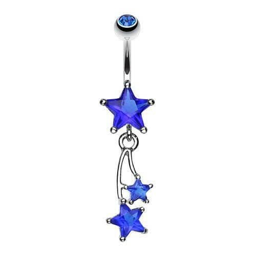 Celestial Cubic Zirconia Shooting Star Sparkle Belly Button Ring Navel Ring Impulse Piercings Blue