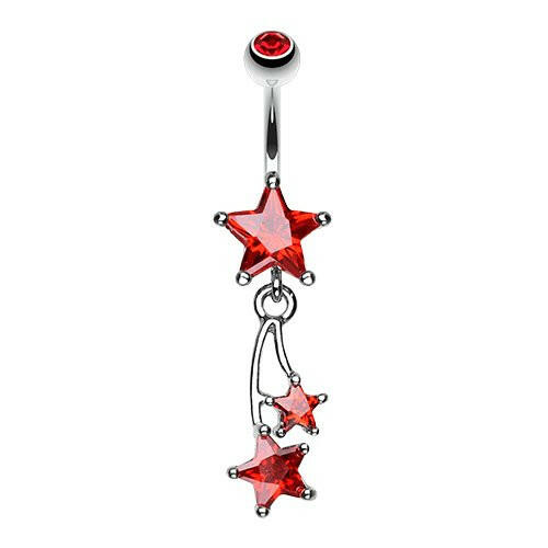 Celestial Cubic Zirconia Shooting Star Sparkle Belly Button Ring Navel Ring Impulse Piercings Red