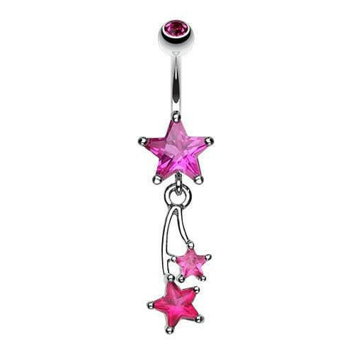 Celestial Cubic Zirconia Shooting Star Sparkle Belly Button Ring Navel Ring Impulse Piercings Fuchsia