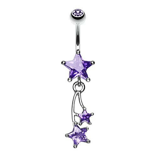 Celestial Cubic Zirconia Shooting Star Sparkle Belly Button Ring Navel Ring Impulse Piercings Tanzanite