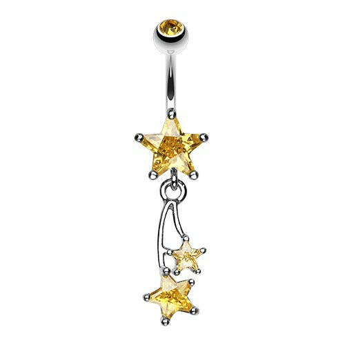 Celestial Cubic Zirconia Shooting Star Sparkle Belly Button Ring Navel Ring Impulse Piercings Yellow