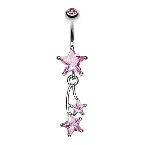 Celestial Cubic Zirconia Shooting Star Sparkle Belly Button Ring Navel Ring Impulse Piercings Pink