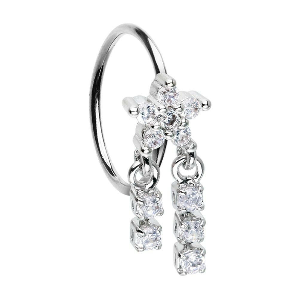 Celestial CZ Star Double Dangle Bendable Nose Hoop Nose Hoop Impulse Piercings 20 GA Length (8mm)