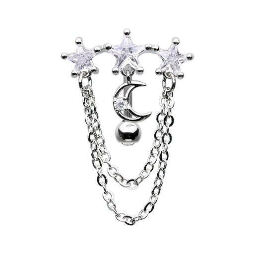 Chained Celestial Cubic Zirconia Drop Top Reverse Belly Button Ring Navel Ring Impulse Piercings