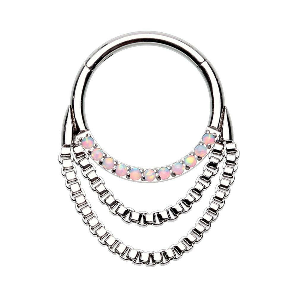 Chained Front Facing Multi Opal Steel Seamless Hinged Clicker Ring Septum Ring Impulse Piercings