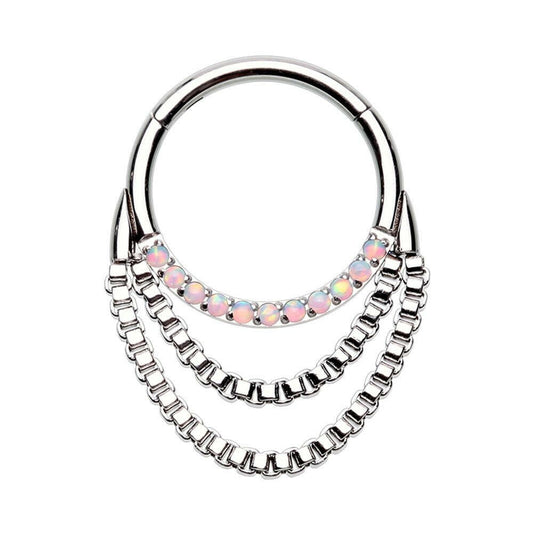 Chained Front Facing Multi Opal Steel Seamless Hinged Clicker Ring Septum Ring Impulse Piercings