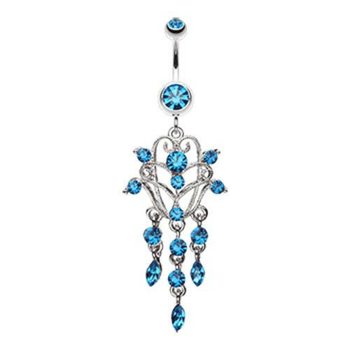 Chandelier Filigree Sparkle Belly Button Ring Navel Ring Impulse Piercings Capri Blue