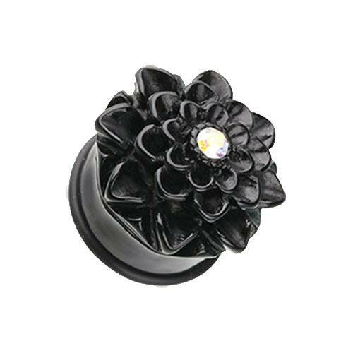 Charming Chrysanthemum Flower Single Flared Ear Gauge Plug Earrings Plug Earrings Impulse Piercings 6 GA (4mm) Black