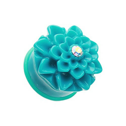 Charming Chrysanthemum Flower Single Flared Ear Gauge Plug Earrings Plug Earrings Impulse Piercings 6 GA (4mm) Teal