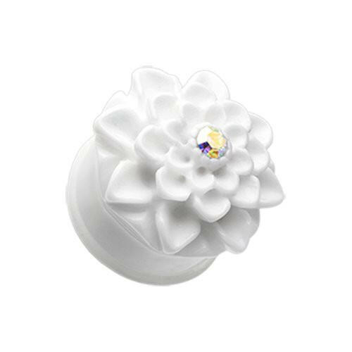 Charming Chrysanthemum Flower Single Flared Ear Gauge Plug Earrings Plug Earrings Impulse Piercings 6 GA (4mm) White