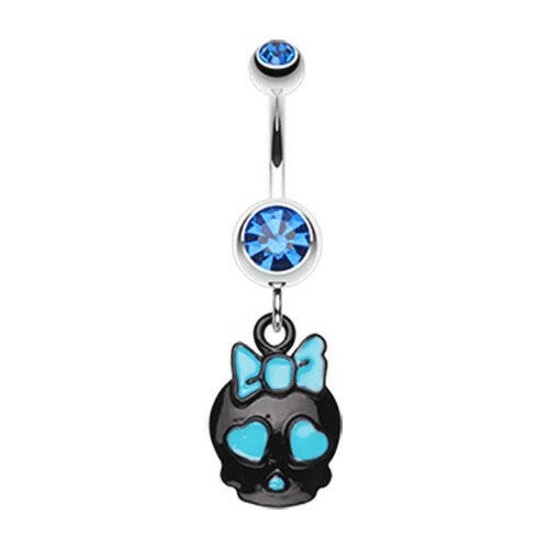 Charming Skull Charm Belly Button Ring Navel Ring Impulse Piercings Blue