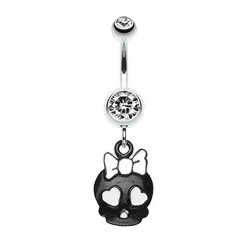 Charming Skull Charm Belly Button Ring Navel Ring Impulse Piercings Clear