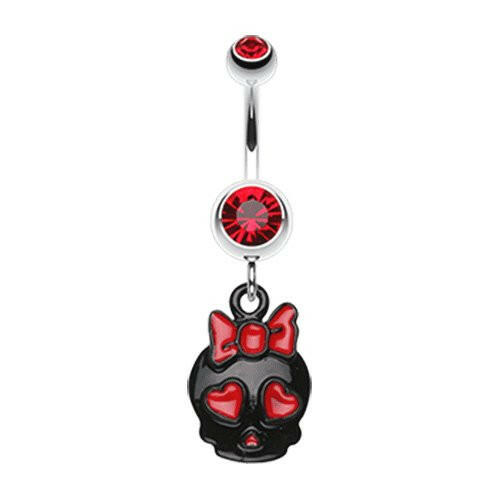 Charming Skull Charm Belly Button Ring Navel Ring Impulse Piercings Red