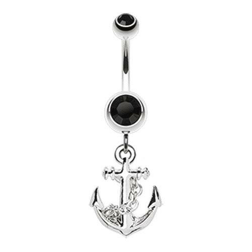 Classic Anchor Dangle Belly Button Ring Navel Ring Impulse Piercings Black