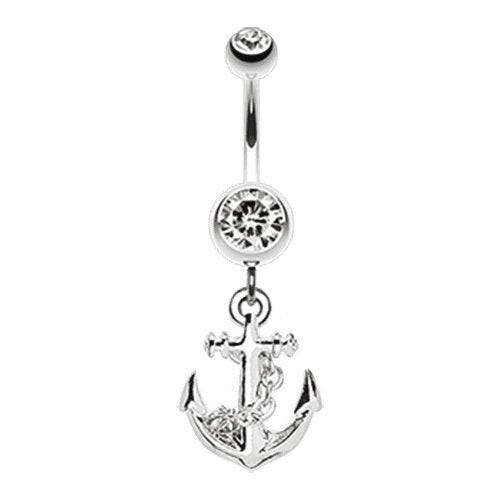 Classic Anchor Dangle Belly Button Ring Navel Ring Impulse Piercings Clear