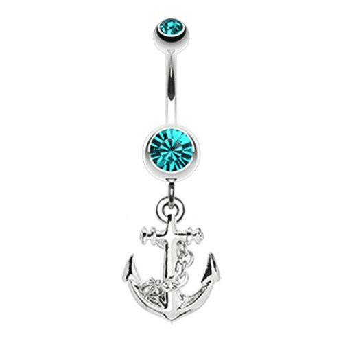 Classic Anchor Dangle Belly Button Ring Navel Ring Impulse Piercings Teal