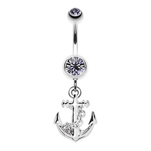 Classic Anchor Dangle Belly Button Ring Navel Ring Impulse Piercings Tanzanite