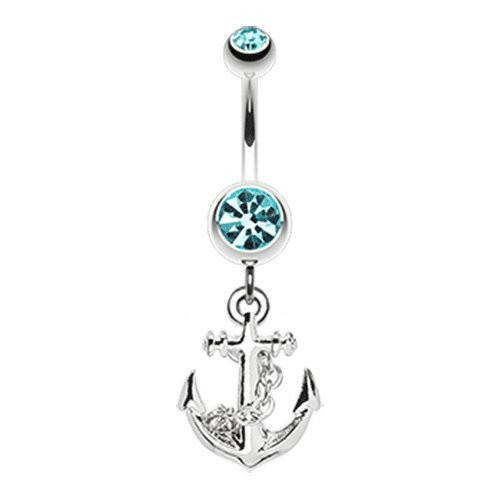 Classic Anchor Dangle Belly Button Ring Navel Ring Impulse Piercings Aqua