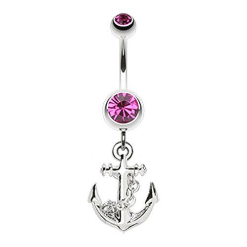 Classic Anchor Dangle Belly Button Ring Navel Ring Impulse Piercings Fuchsia