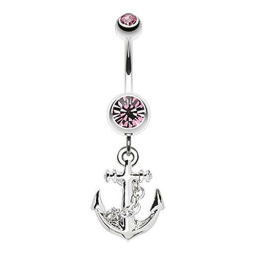 Classic Anchor Dangle Belly Button Ring Navel Ring Impulse Piercings Pink