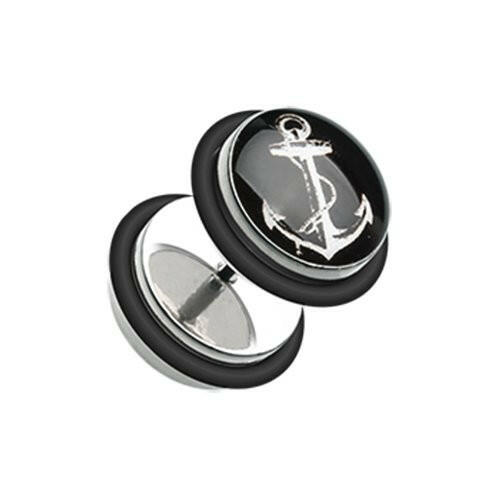 Classic Anchor Dock Steel Fake Plug Earrings with O-Rings Fake Plug Earrings Impulse Piercings 16 GA (1.2mm)