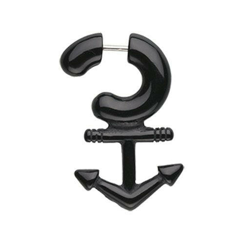 Classic Anchor Fake Hanging Taper Fake Plug Earrings Impulse Piercings 18 gauge(1mm) Black