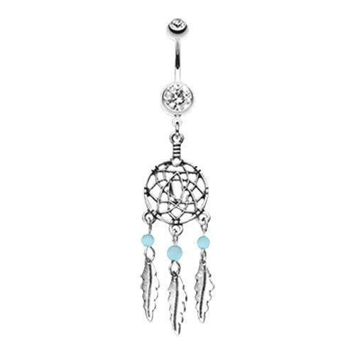 Classic Beaded Dream Catcher Belly Button Ring Navel Ring Impulse Piercings Clear/Aqua