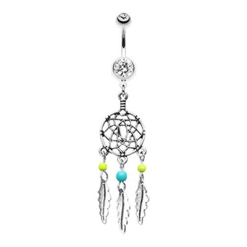 Classic Beaded Dream Catcher Belly Button Ring Navel Ring Impulse Piercings Clear/Yellow