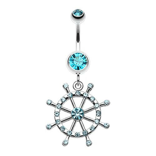 Classic Boat Anchor Wheel Belly Button Ring Navel Ring Impulse Piercings Aqua