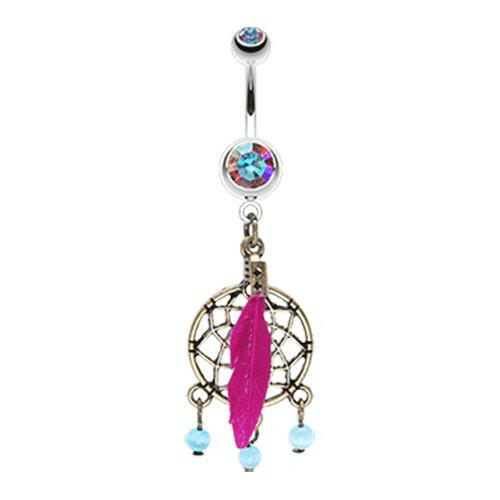 Classic Bronze Tone Dream Catcher Belly Button Ring Navel Ring Impulse Piercings Aurora Borealis