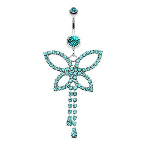 Classic Butterfly Sparkle Belly Button Ring Navel Ring Impulse Piercings Teal