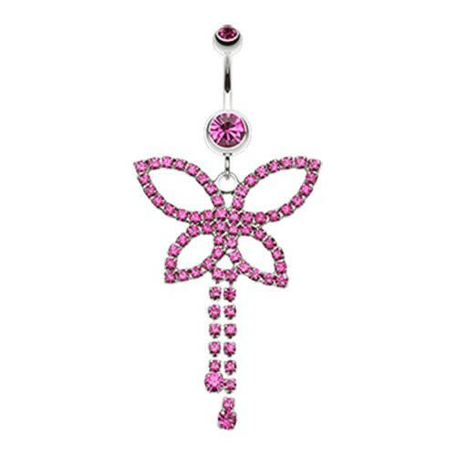 Classic Butterfly Sparkle Belly Button Ring Navel Ring Impulse Piercings Fuchsia