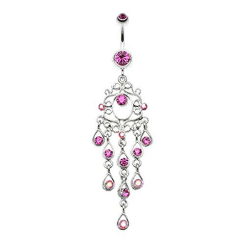 Classic Chandelier Sparkle Belly Button Ring Navel Ring Impulse Piercings Fuchsia