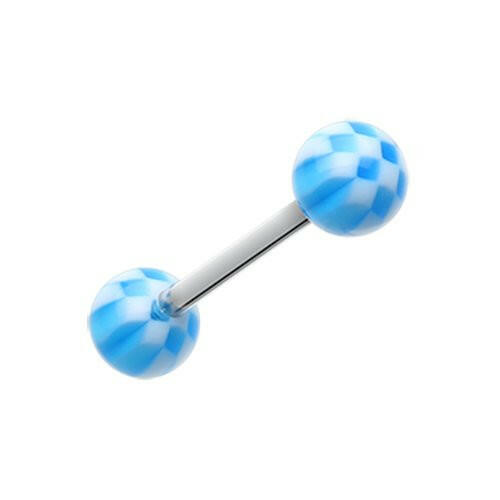 Classic Checker Acrylic Top Barbell Tongue Ring Barbell Impulse Piercings Blue