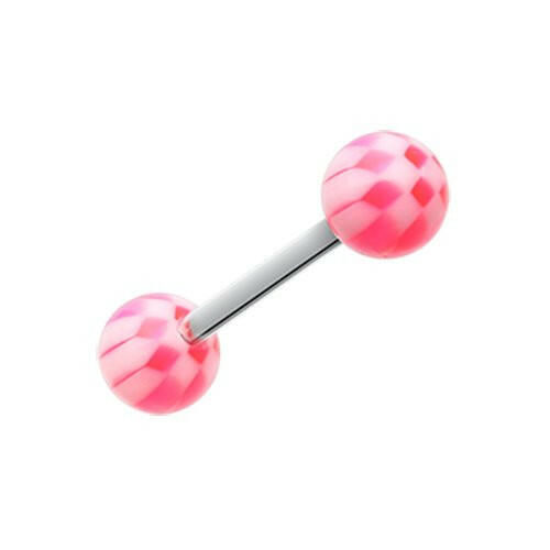 Classic Checker Acrylic Top Barbell Tongue Ring Barbell Impulse Piercings Pink