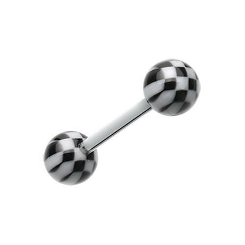 Classic Checker Acrylic Top Barbell Tongue Ring Barbell Impulse Piercings Black