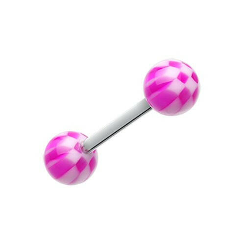 Classic Checker Acrylic Top Barbell Tongue Ring Barbell Impulse Piercings Purple