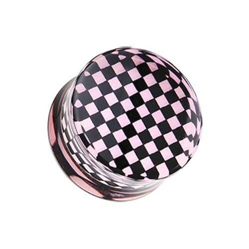 Classic Checker Inlay Double Flared Ear Gauge Plug Earrings Plug Earrings Impulse Piercings 4 GA (5mm) Pink