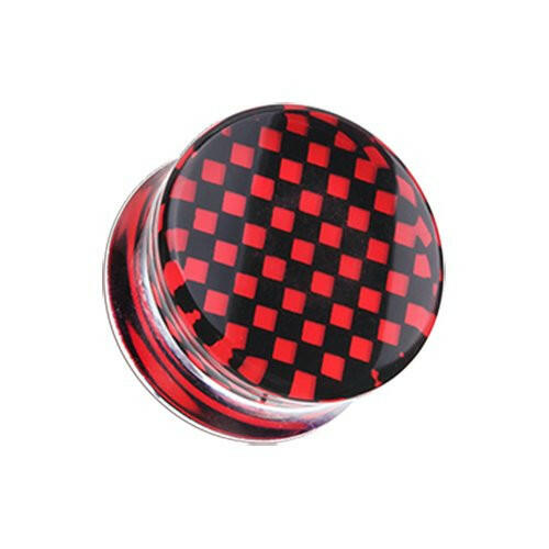 Classic Checker Inlay Double Flared Ear Gauge Plug Earrings Plug Earrings Impulse Piercings 4 GA (5mm) Red