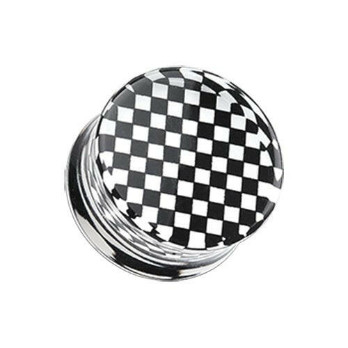 Classic Checker Inlay Double Flared Ear Gauge Plug Earrings Plug Earrings Impulse Piercings 4 GA (5mm) Black