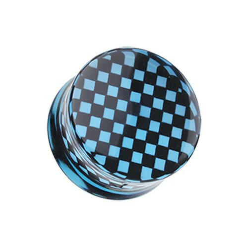 Classic Checker Inlay Double Flared Ear Gauge Plug Earrings Plug Earrings Impulse Piercings 4 GA (5mm) Blue