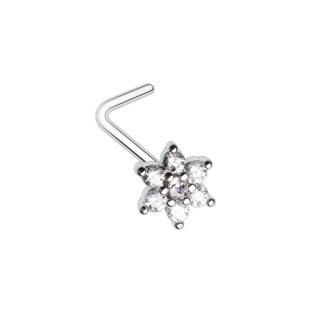 Classic Cubic Flower Prong Set Gem L-Shape Nose Ring Nose Ring Impulse Piercings