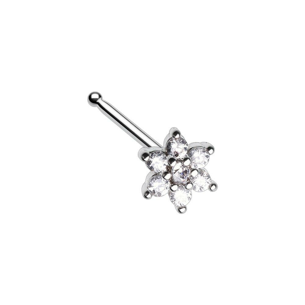 Classic Cubic Flower Prong Set Gem Nose Stud Ring Nose Ring Impulse Piercings