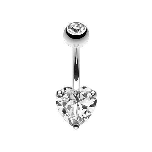 Classic Cubic Zirconia Heart Prong Sparkle Belly Button Ring Navel Ring Impulse Piercings Clear