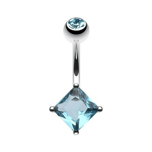 Classic Cubic Zirconia Square Gem Prong Sparkle Belly Button Ring Navel Ring Impulse Piercings