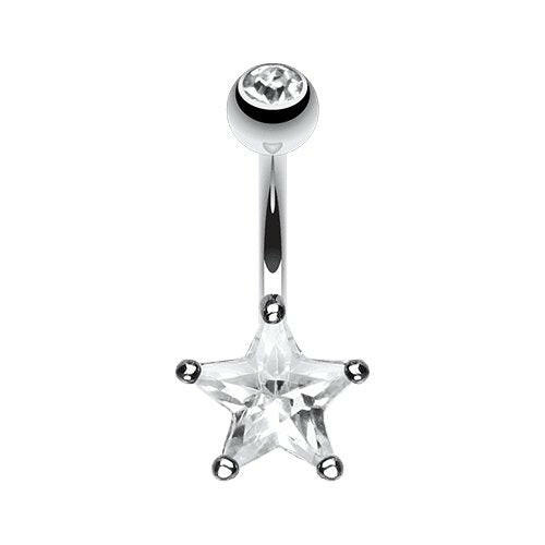 Classic Cubic Zirconia Star Prong Sparkle Belly Button Ring Navel Ring Impulse Piercings Clear