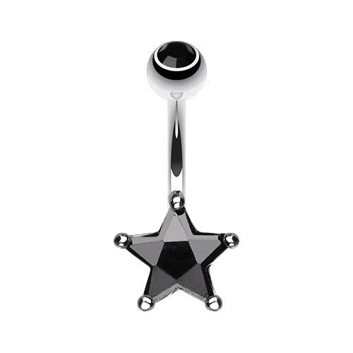 Classic Cubic Zirconia Star Prong Sparkle Belly Button Ring Navel Ring Impulse Piercings Black